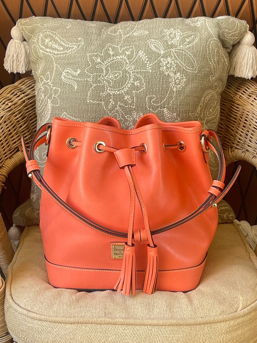 NWT Dooney & Bourke Florentine Leather Small Drawstring Bag Coral